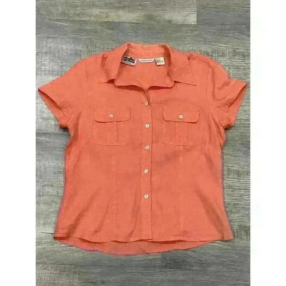 Richard Malcolm Irish Short Sleeve Button Up Shirt Sz M Pearl Button 100% Linen - Picture 1 of 13